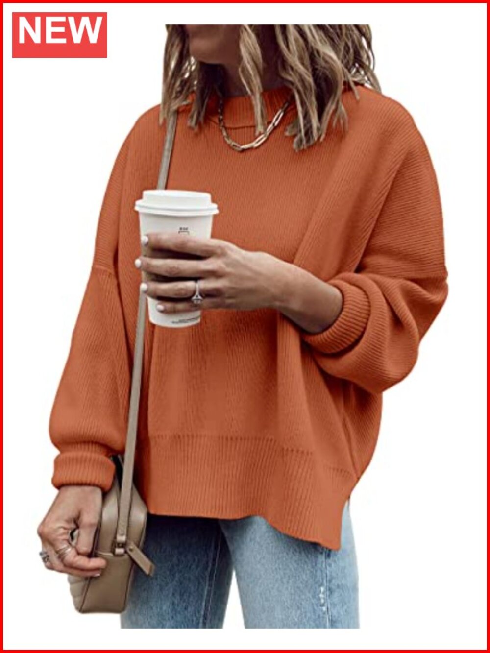 Oversized Tunic Sweater Pullover Crewneck Side Slit Fall Winter